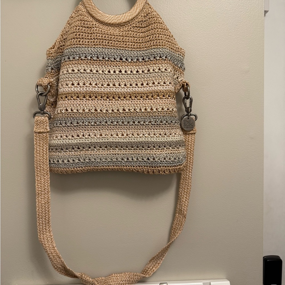 The Sak Stylish Tan and Gray Knit Shoulder Bag